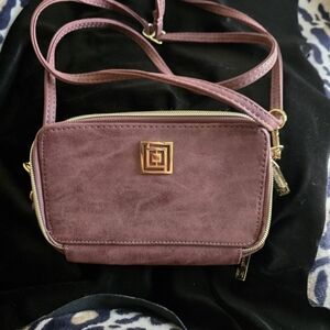 Liz Claiborne Dark Rose Suede Crossbody Bag with Gold Accents